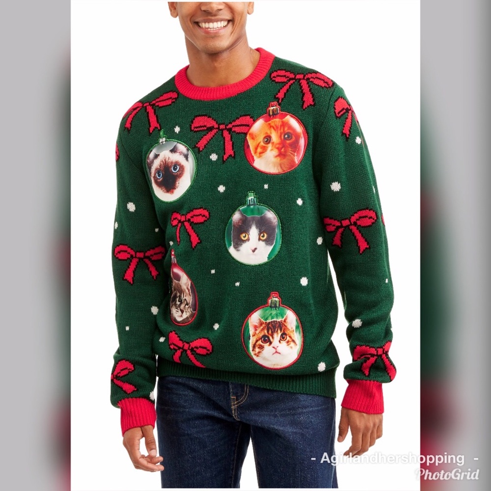 NEW Men’s Christmas Cat Ornament Tacky Sweater